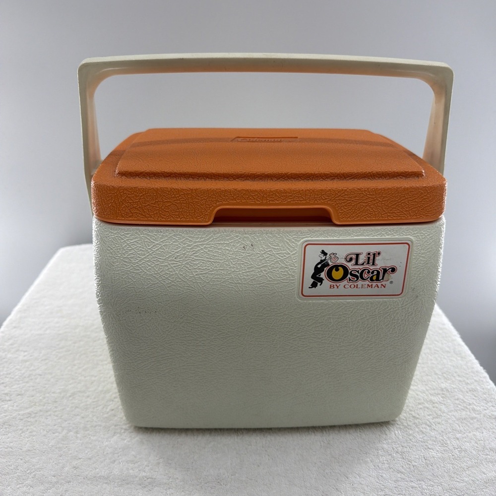 Vintage 1983 Lil' Oscar Coleman Personal Cooler White w/Orange Lid Model #5272